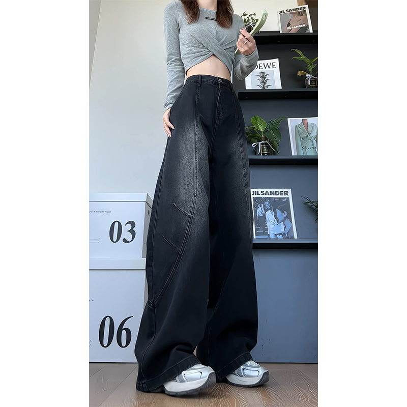 美式高街潮牌水洗弯刀牛仔裤直筒显瘦秋季百搭复古设计感男生裤子