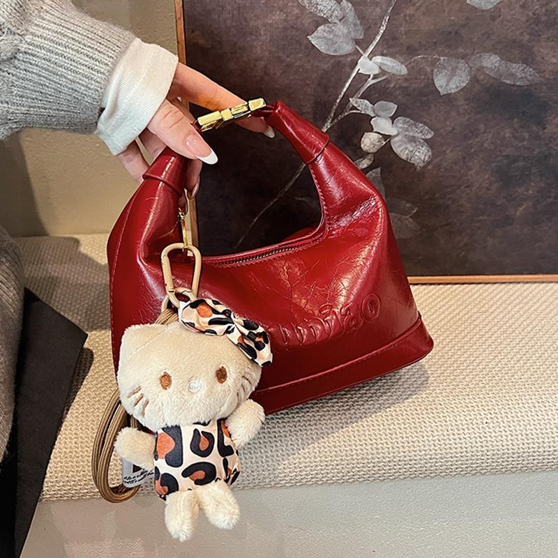 复古红色小包包女2024新款时尚流行百搭斜挎包冬季爆款手提饺子包