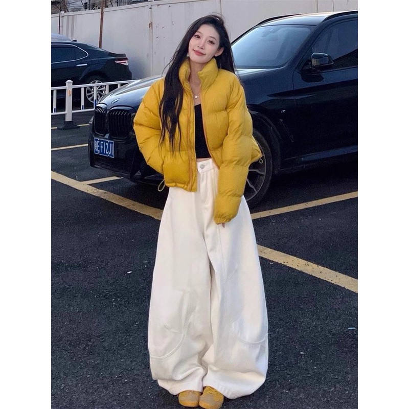 奥特莱斯黄色棉服加厚女冬季新款洋气保暖显瘦百搭多巴胺面包服短