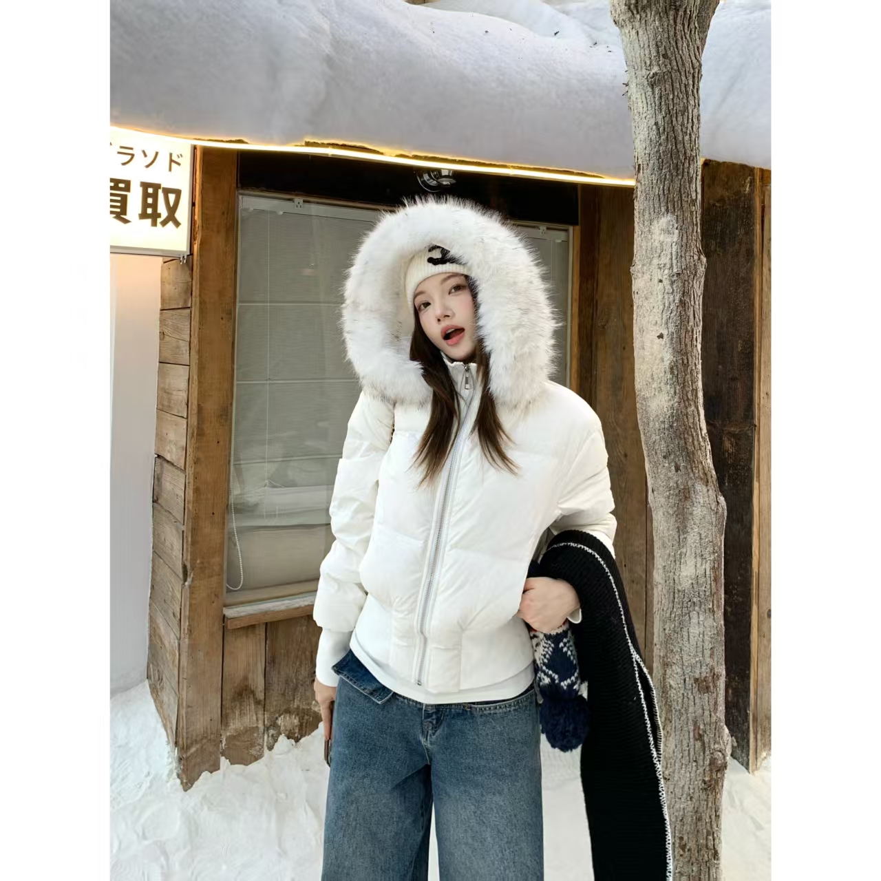 H1553【雾中雪境】冬季羽绒服百搭显瘦连帽休闲感收腰外套女