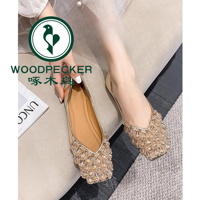 啄木鸟方头平底单鞋女2025夏季新款时尚浅口晚晚风温柔软底豆豆鞋