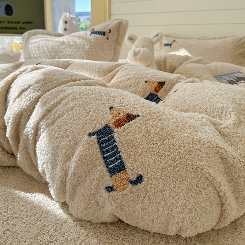 加厚毛巾绣泰迪绒四件套双面牛奶绒被罩毛绒床单床笠床上用品冬季