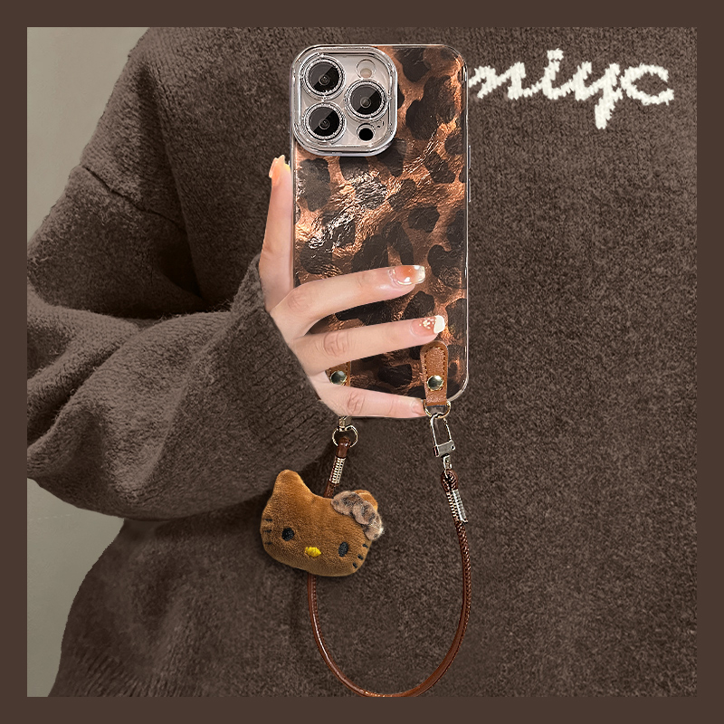 豹纹挂绳适用苹果17华为mate70vivo/OPPO小米iPhone冰川纹手机壳