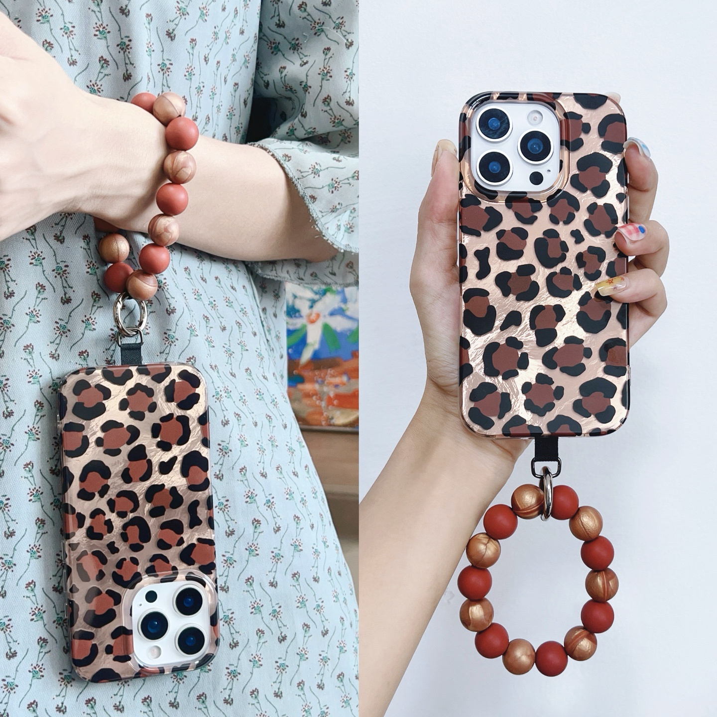 韩系ins美拉德复古豹纹适用苹果14手拎16圆环iphone15pro手机壳13