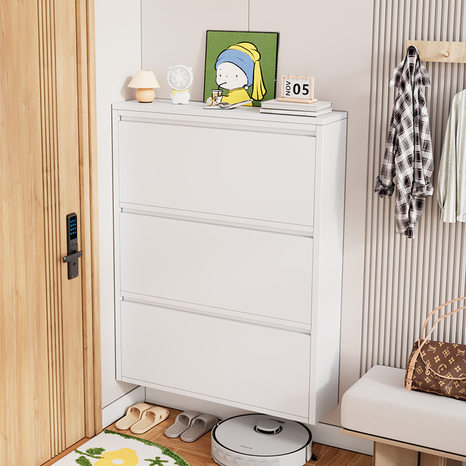 超薄钢制翻斗鞋柜家用门口大容量入户玄关收纳柜小户型极窄鞋架