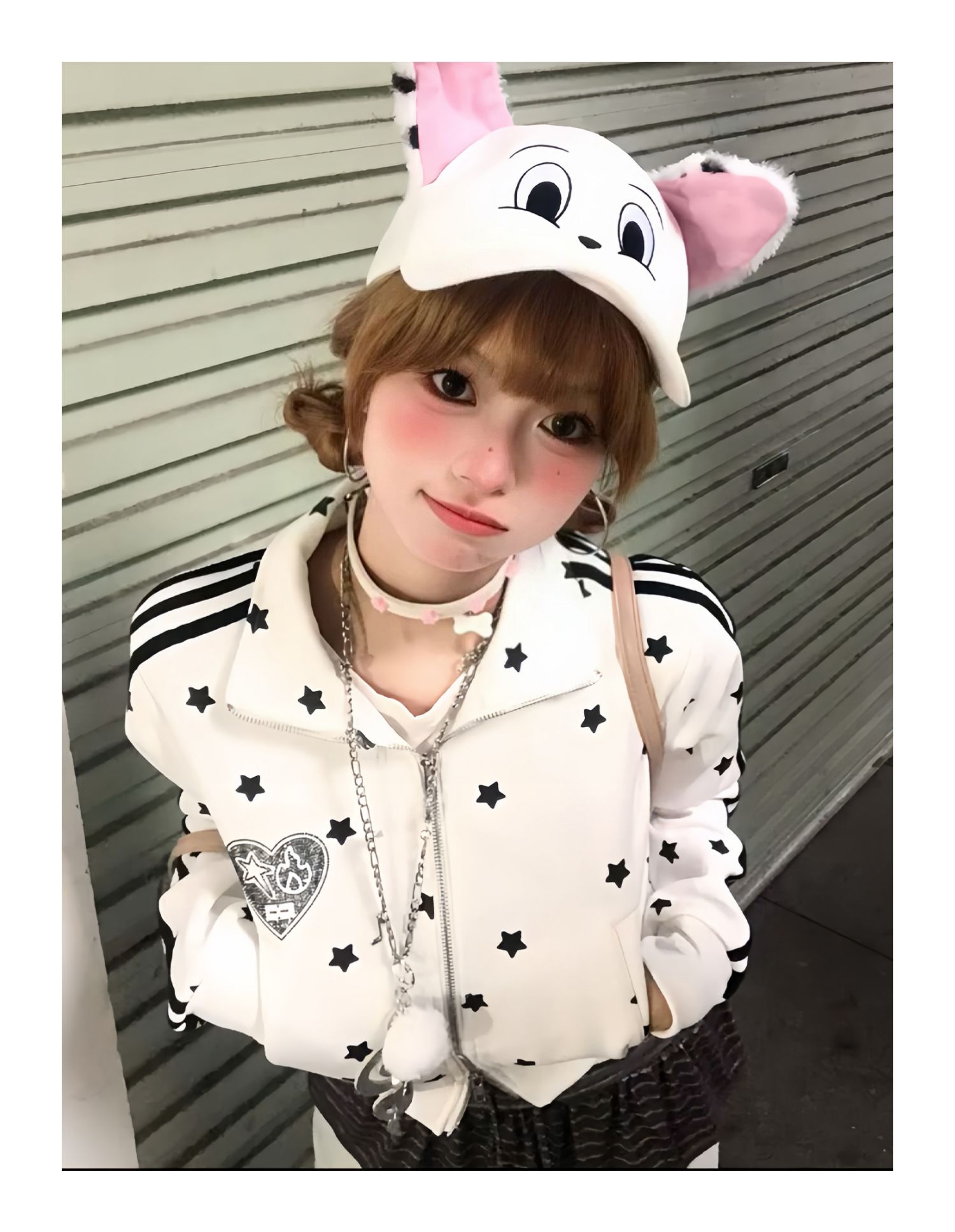 美式辣妹立领卫衣女早秋星星满印双拉链外套修身显瘦运动短款上衣