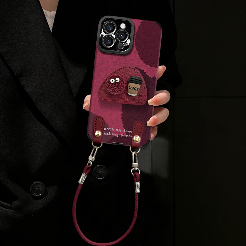 煤球咖啡适用苹果vivo华为oppo小米iPhone17瞳眼小羊皮手机壳