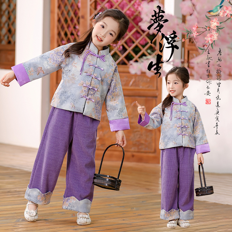 女童国风套装春秋款2025新款盘扣新中式儿童汉服女宝宝童装女童