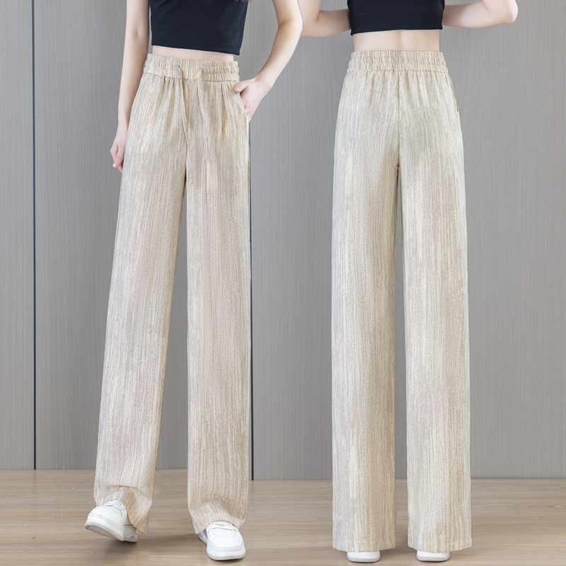 夏季薄款冰丝窄版阔腿裤女款爆款2025新款松紧高腰垂感直筒休闲裤