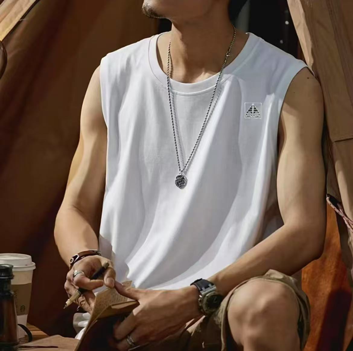 3990#夏季爆款刺绣时尚百搭圆领休闲夏季主打无袖 T恤