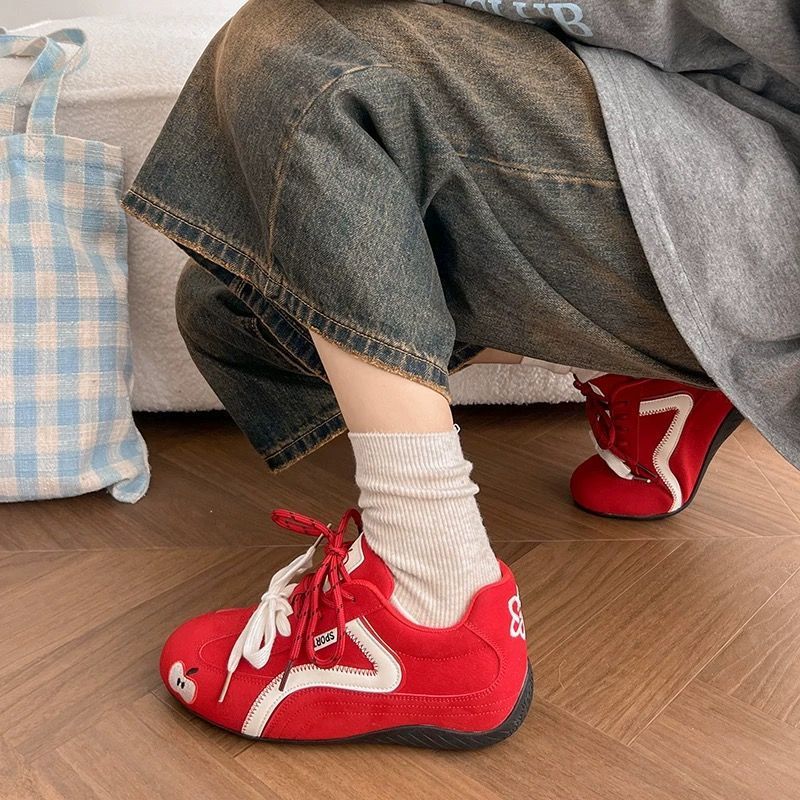 安踏联名琛陌复古红色德训鞋女2025春夏新款平底板鞋经典运动休