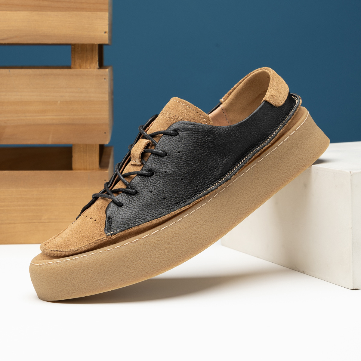 路易圣戈希皮面板鞋潮鞋翻毛皮男鞋日系复古休闲鞋厚底百搭低帮