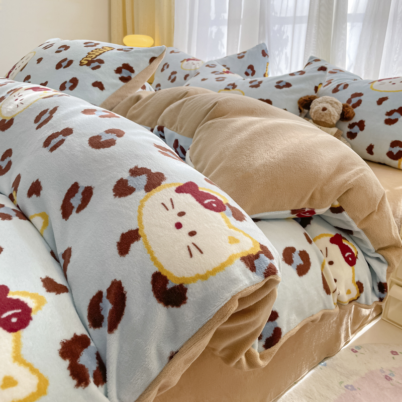 2025新款牛奶绒四件套加绒加厚学生宿舍床单被套罩床上三件套冬季