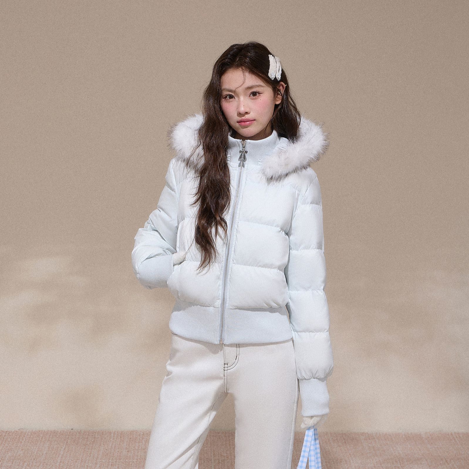 【NCXK】新国标90白鸭绒大毛领收腰短款羽绒服显瘦保暖外套WT25173