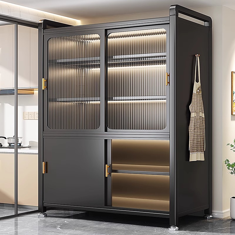 厨房置物架多功能落地柜推拉门多层餐边柜家用锅具碗碟收纳储物柜