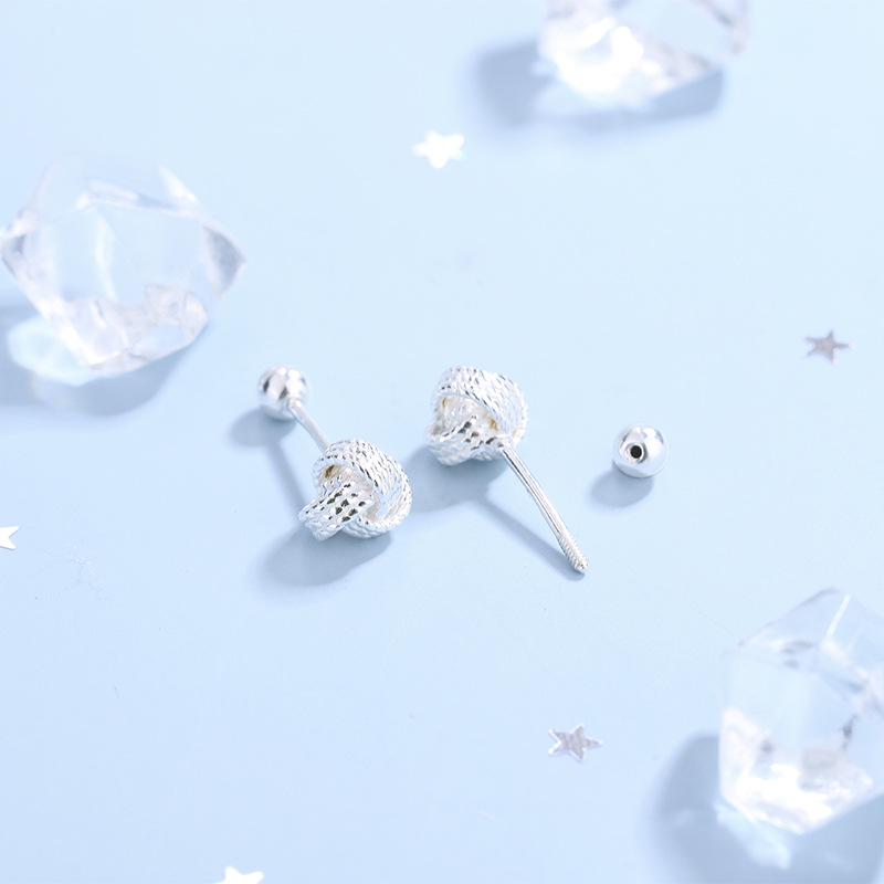 足银耳饰 S999足银环缠圆形拧螺丝耳钉女百搭耳钉免摘养耳洞礼物