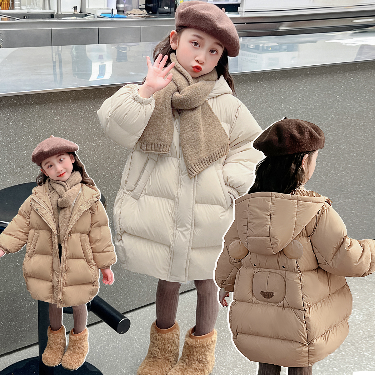 沫沫家【推荐】2026新款冬季时尚加厚洋气棉服儿童宝宝卡通小熊保暖