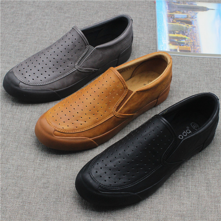 男鞋新款低帮套脚鞋镂空透气轻便休闲防滑舒适软底百搭乐福鞋男款