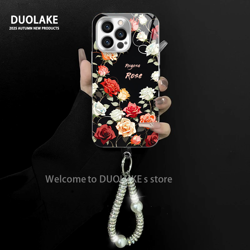适用于苹果/oppo/华为/vivo/小米复古玫瑰电镀玻璃手链防摔手机壳