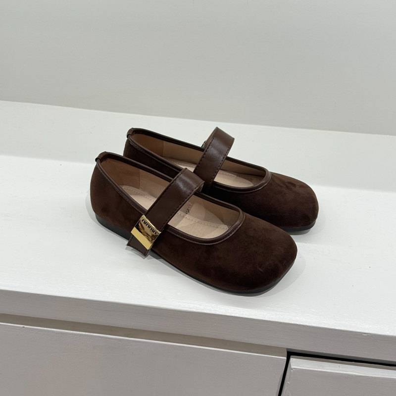 2025春新款平底百搭玛丽珍鞋女鞋仙女风一字带绒面圆头浅口单鞋