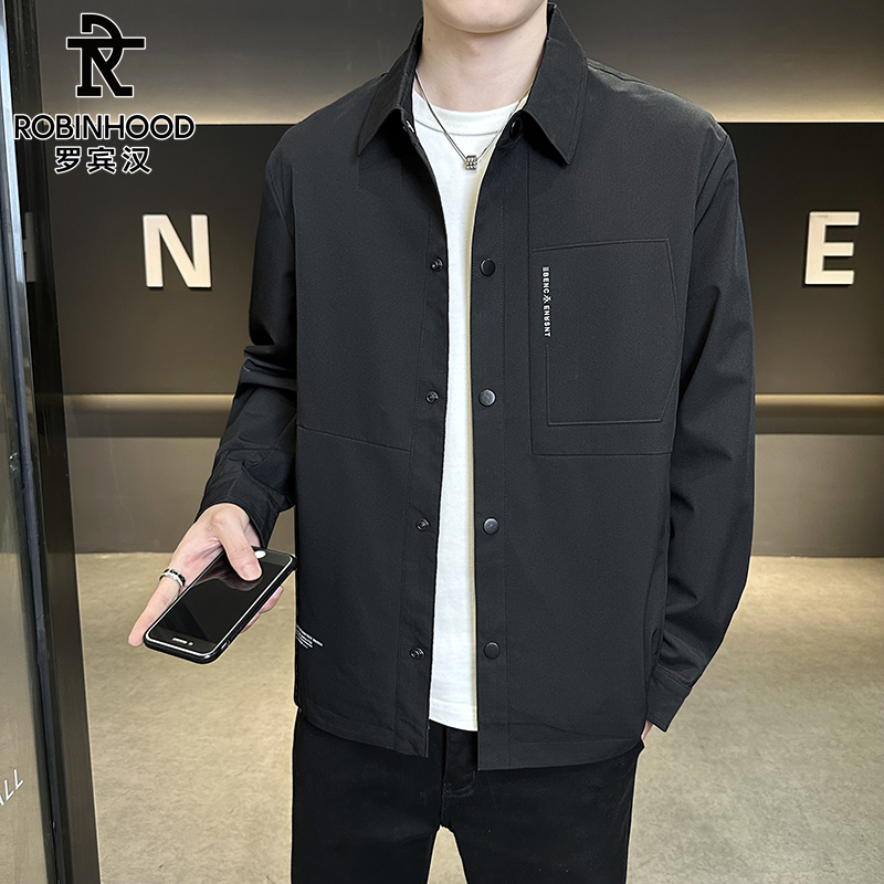 罗宾汉男士休闲夹克春秋季新款翻领时尚抗皱春秋舒适百搭工装外套