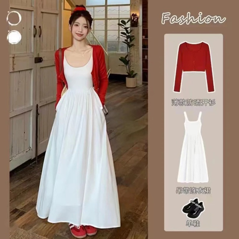 元气感少女风套装女士2025年春秋季新款甜美开衫连衣裙两件套女