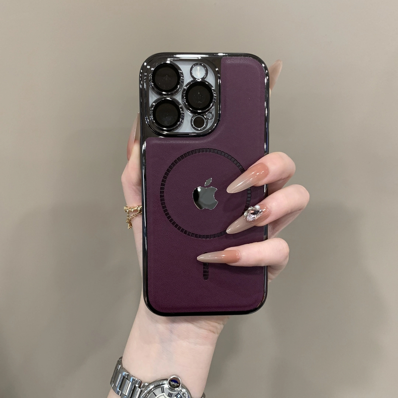 轻奢电镀超薄皮纹适用16promax手机壳15pro镜头膜14磁吸充电13/12