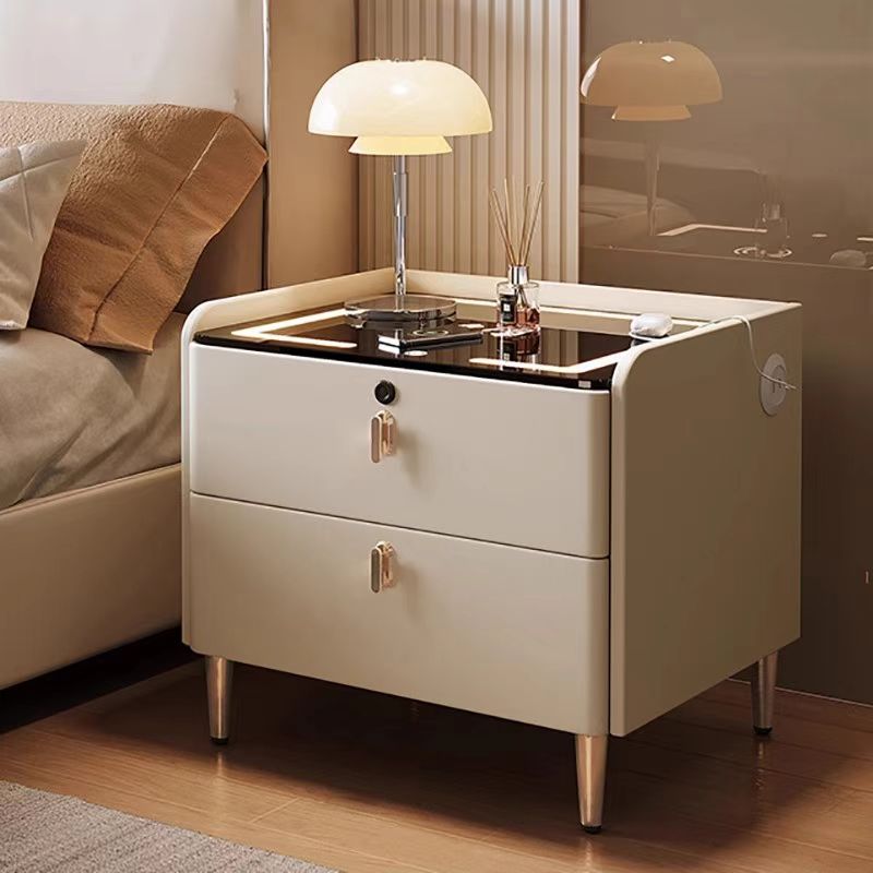 2025智能实木床头柜轻奢高级主卧室简约现代床边家用岩板收纳储柜