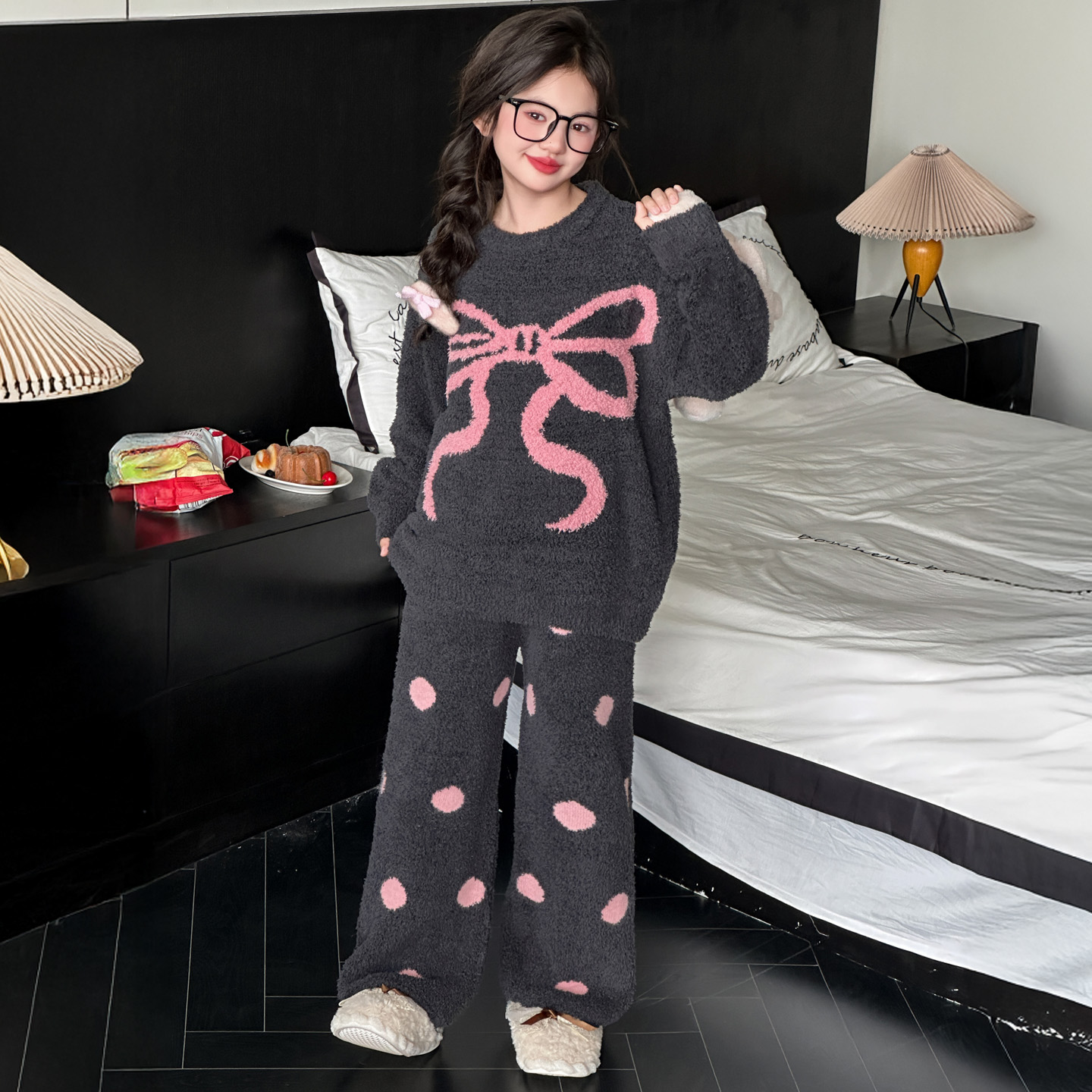 儿童睡衣冬珊瑚绒2025新款女童半边绒家居服大童女孩冬季加厚套装