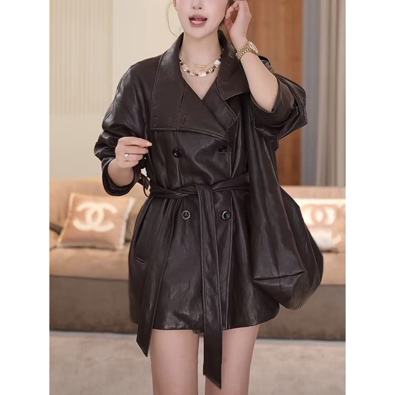 波司登联名SMVP皮衣羽绒服女中长款收腰系带外套秋季新款显瘦气质