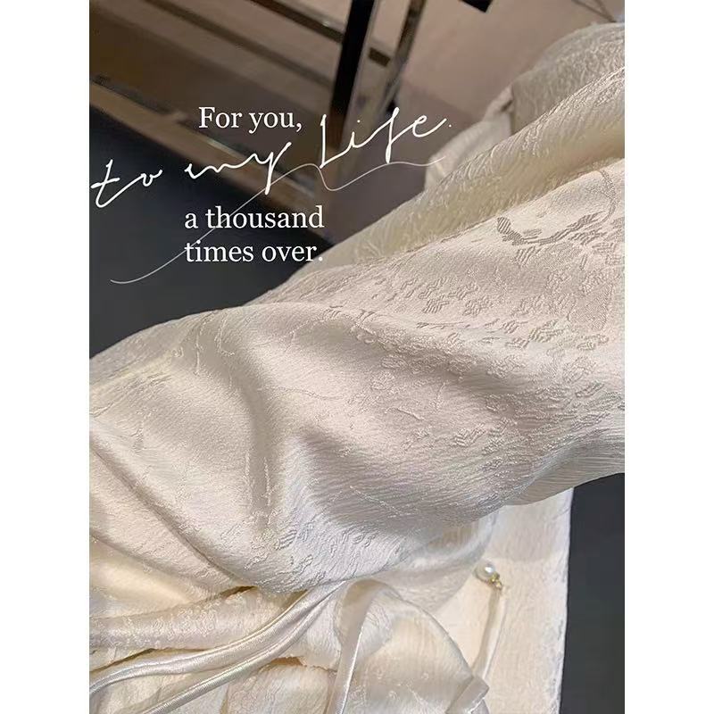 043松紧腰国风肌理感提花新中式裤子女设计感直筒阔腿裤