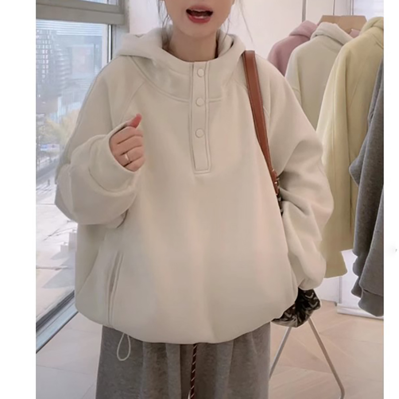 大码女装加绒连帽卫衣2025春季新款胖mm宽松外套百搭休闲长袖上衣