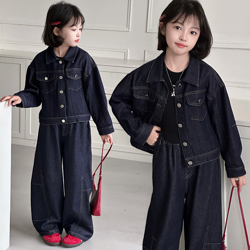 女童韩版牛仔套装春季2025新款中大童6-12岁时尚休闲复古春秋套装