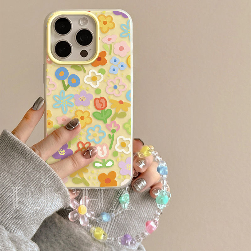 满屏花朵适用苹果16e手机壳高颜值可爱华为puar70带挂链小米OPPO