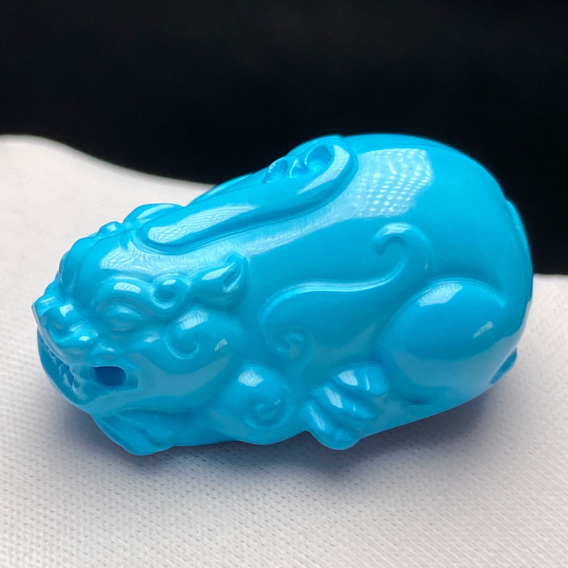 精品瓷高蓝色雕刻瑞兽貔貅珠串吊坠挂件坠提溜配饰配件百搭经典