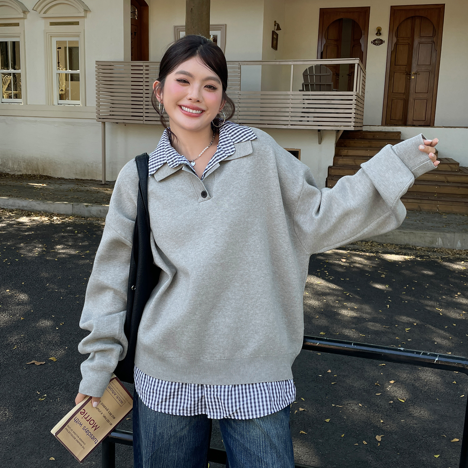 2025巨好看的假两件polo领针织毛衣大码女装胖mm慵懒高级感上衣秋