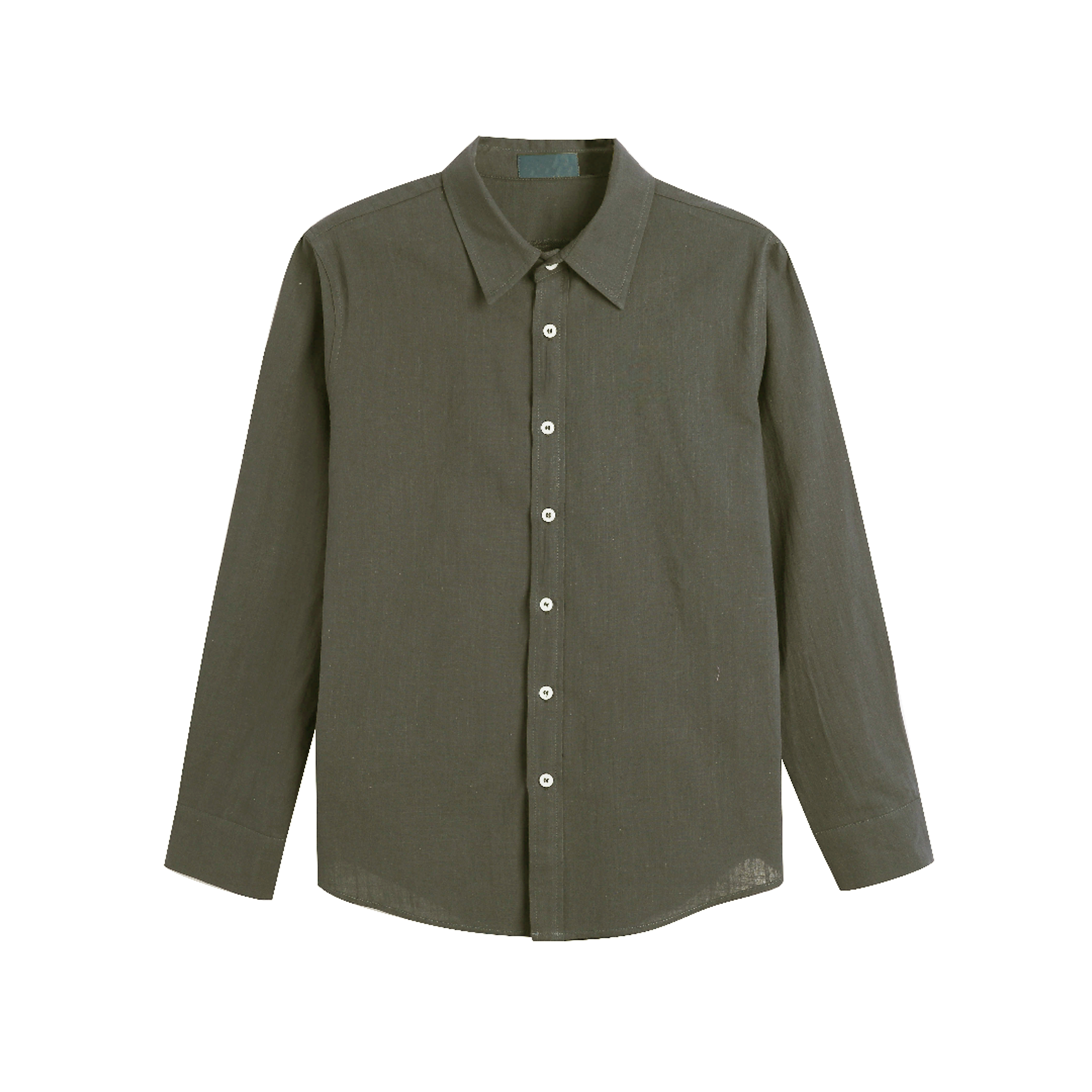 100%亚麻 带LOGO刺绣简约长袖百搭翻领衬衫2503