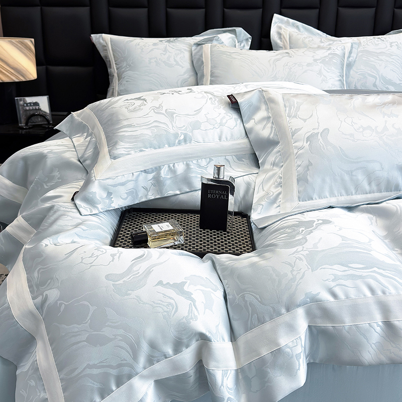 轻奢A类天丝棉提花四件套纯棉全棉被套亲肤裸睡床单高级床上用品