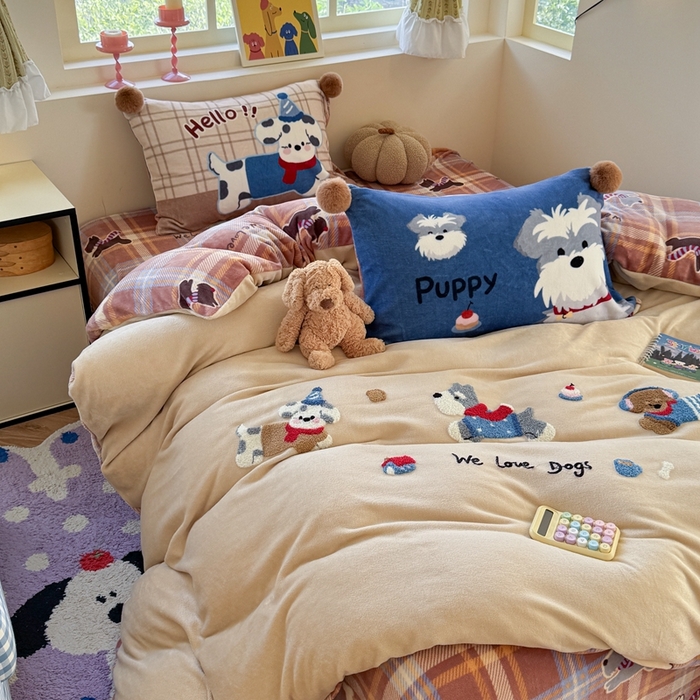 可爱毛球款 加厚牛奶绒毛巾绣四件套秋冬保暖加绒四件套