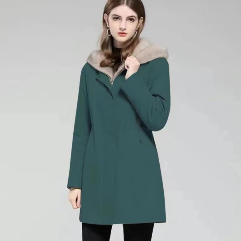女士冬季加绒加厚保暖宽松休闲女装外套长款尼克服女款新款大码宽