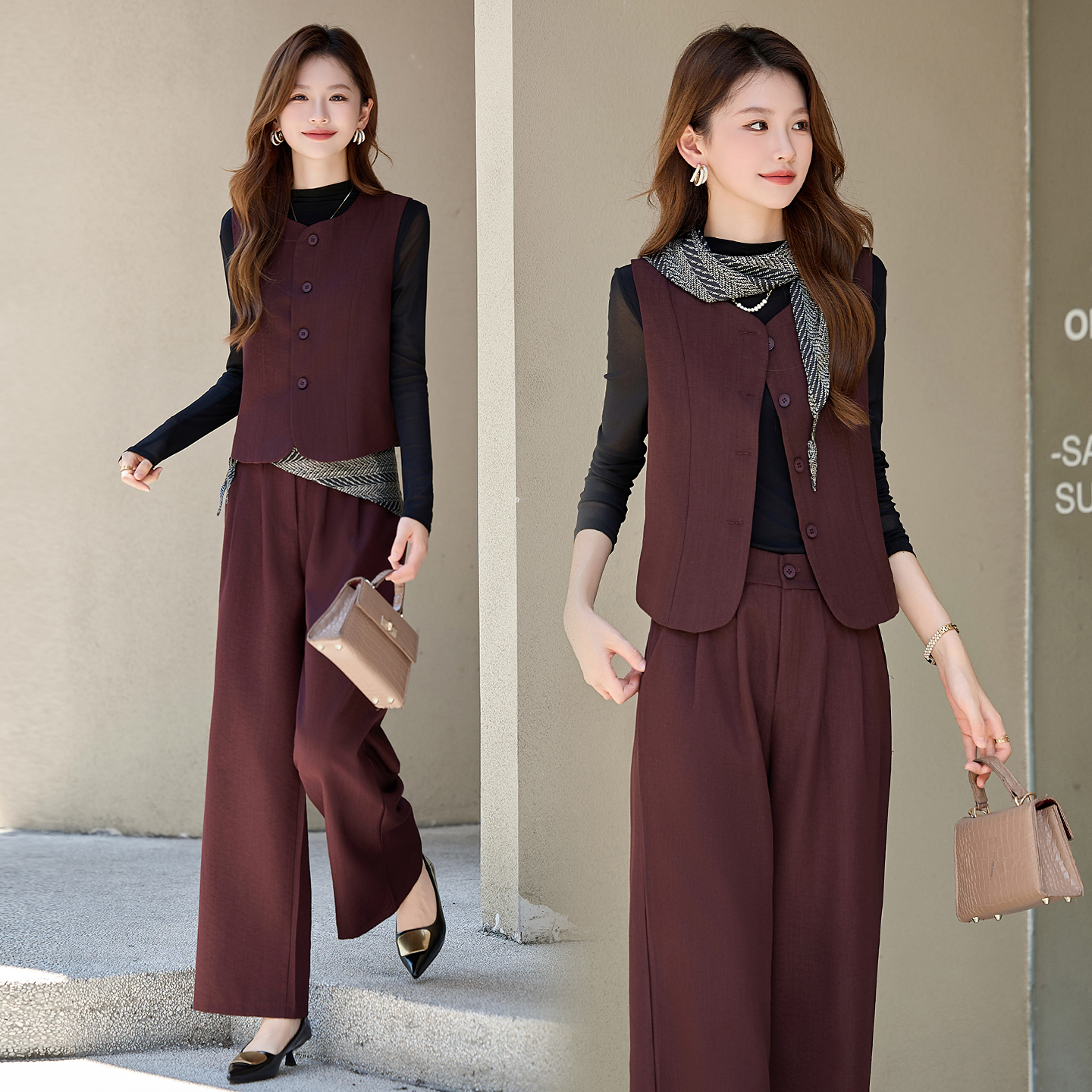职场风优雅风老钱风时尚四件套装2025秋季女显瘦复古西装洋气减龄
