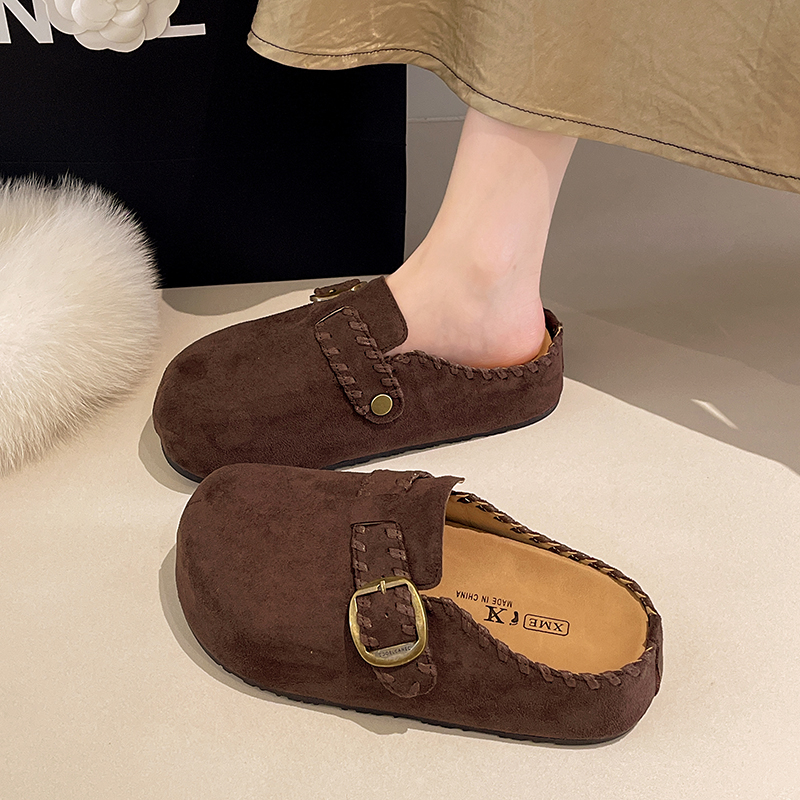 超火软底勃肯鞋包头半拖鞋包外穿2025秋季新款厚底内增高勃肯单鞋