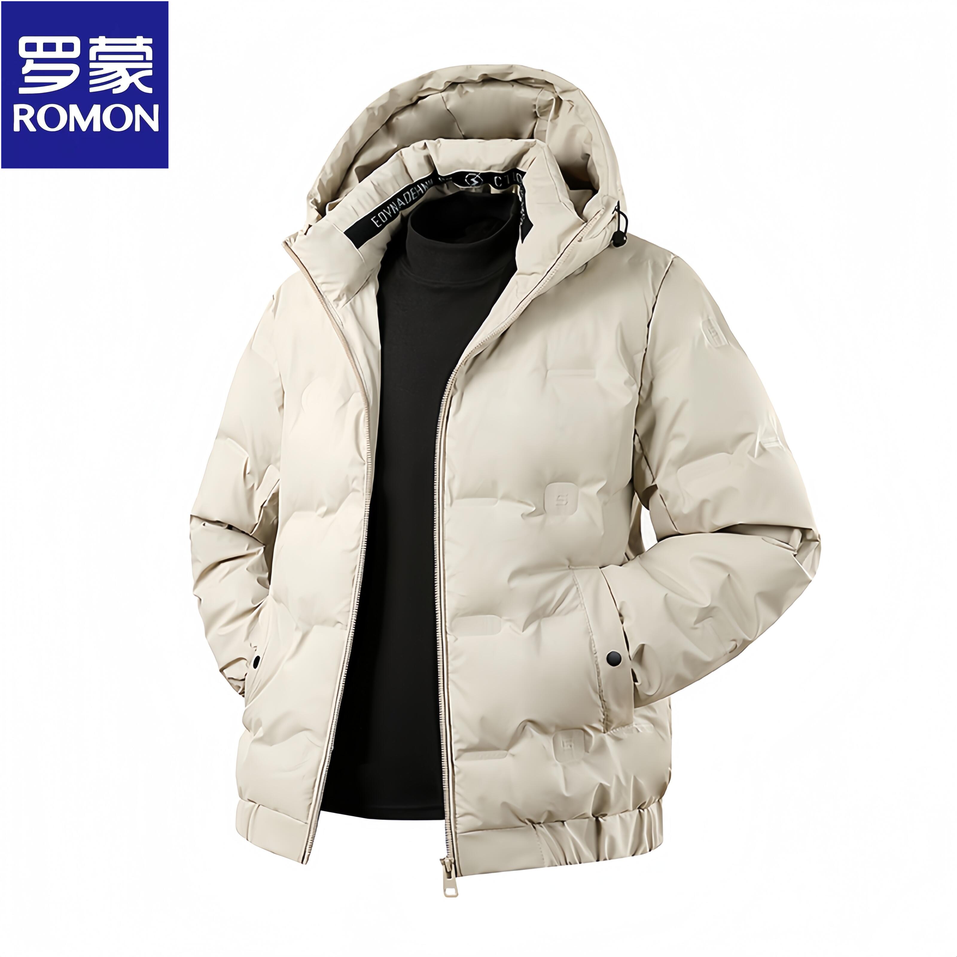 Romon/罗蒙冬季新款男士连帽短款羽绒服潮流百搭轻奢休闲保暖外套