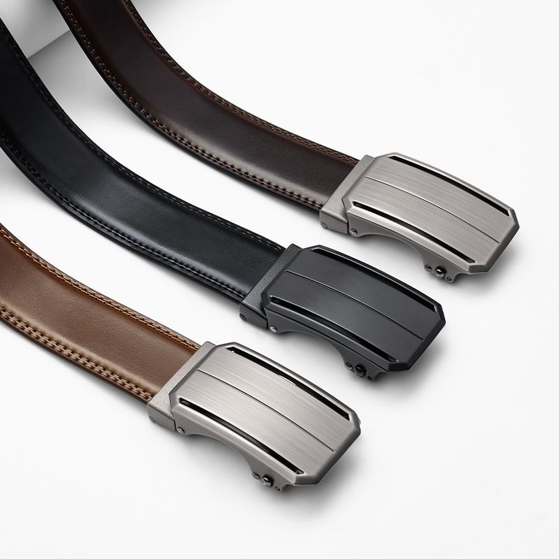 保罗皮带2025新款时尚复古真牛皮皮带自动扣免打孔百搭休闲男腰带
