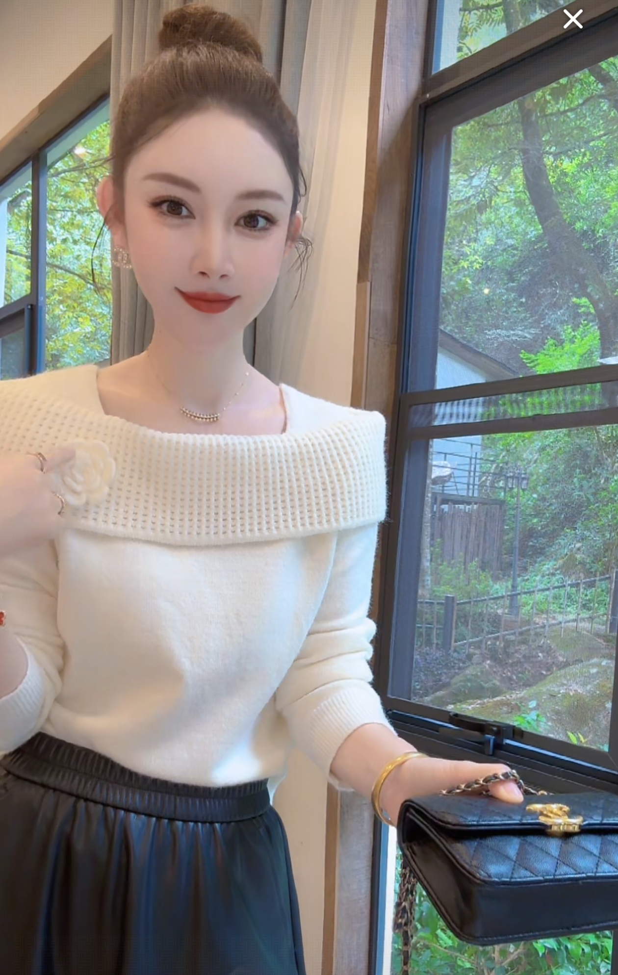 Nalian/拿恋豆子优选-时尚韩系一字肩翻领长袖毛衣女   DZ98963