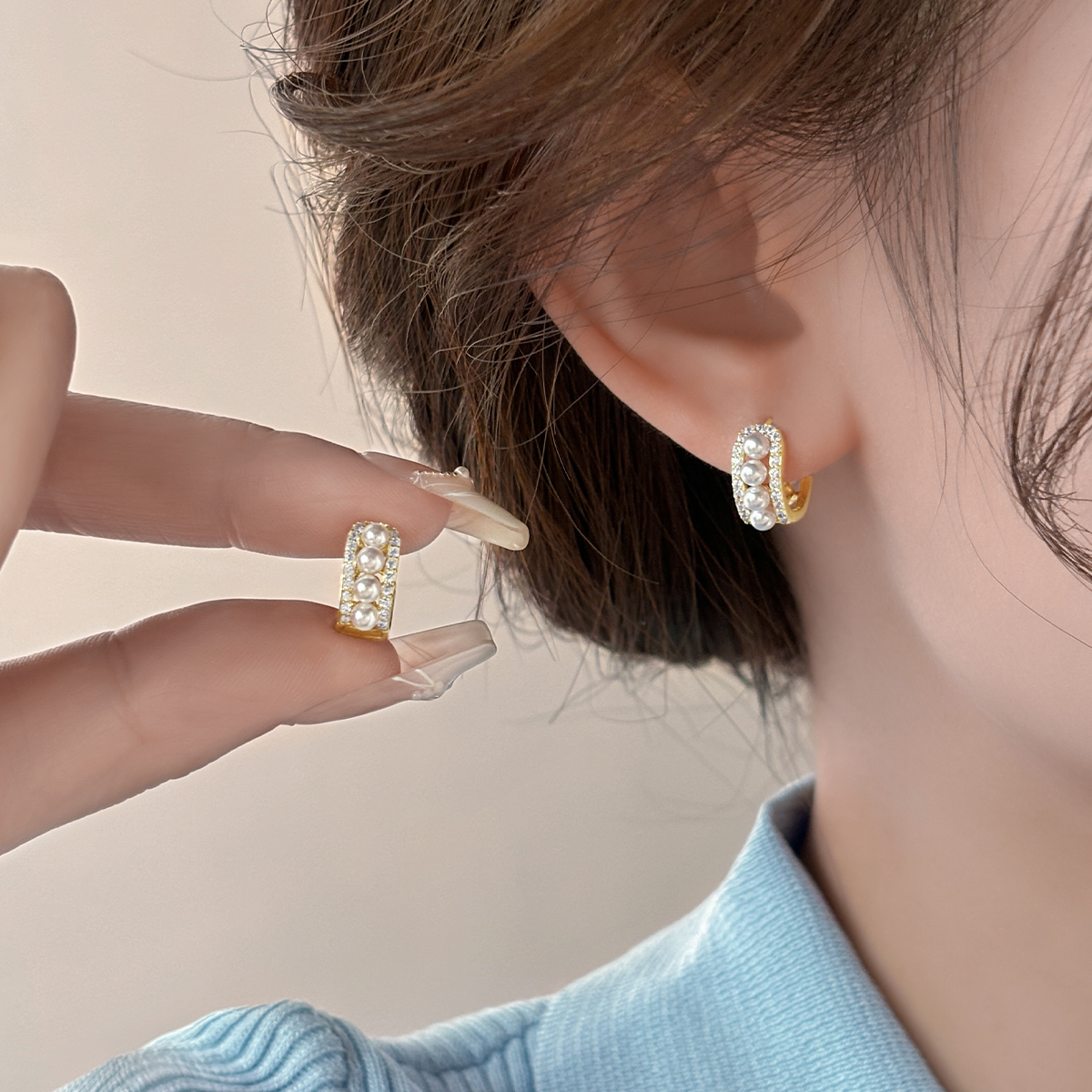 合金耳饰 日韩轻奢高级感珍珠耳扣女小众设计耳环爆款气质耳饰