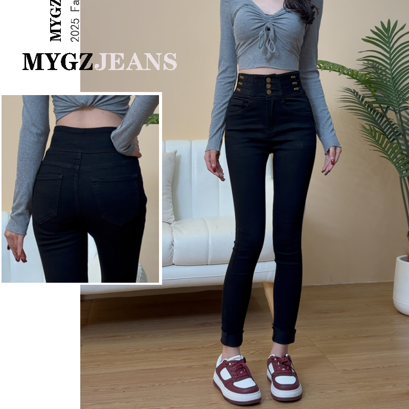 字母款黑色小脚裤女2025秋冬新款爆款高腰显瘦百搭铅笔裤小脚裤子