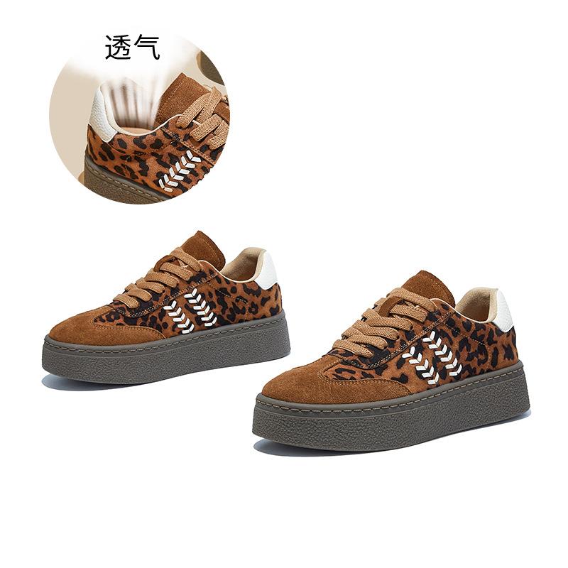 【官方正品&香港SHOP】真皮豹纹德训鞋秋冬新款覆古厚底板鞋系带