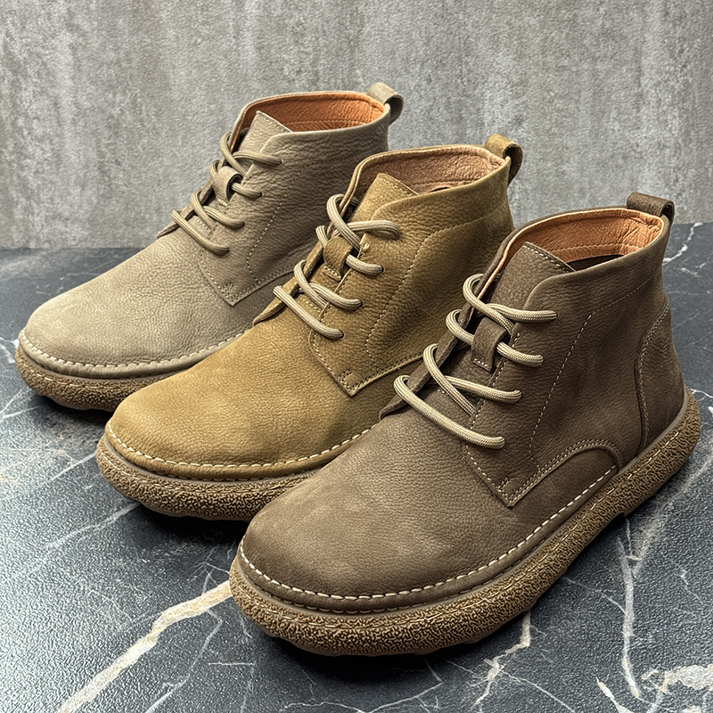 男女同款真皮中帮马丁靴头层牛皮工装鞋磨砂皮休闲皮鞋男高帮短靴