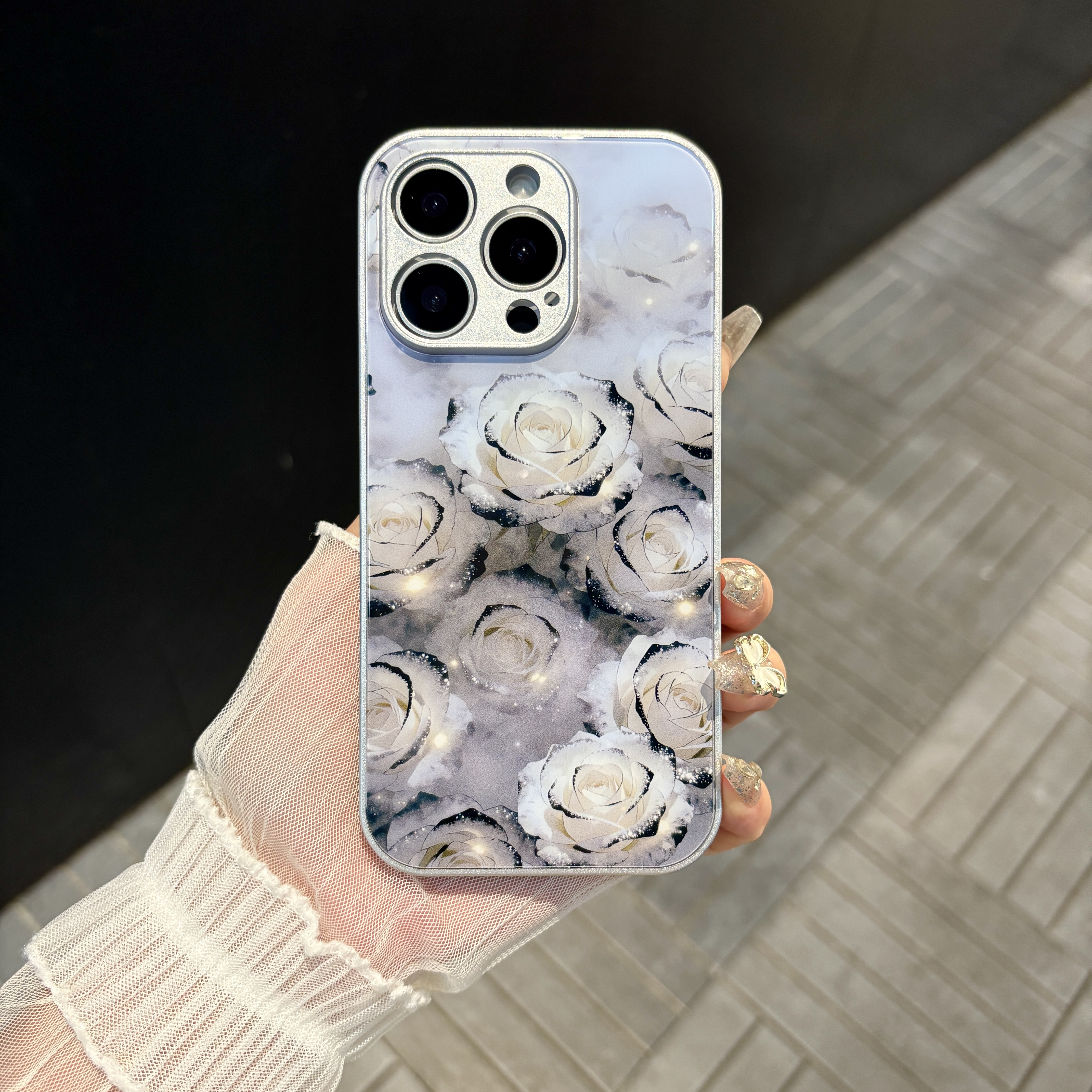 苹果/华为/oppo/vivo/小米 晕染玫瑰适用iPhone17/16玻璃手机壳